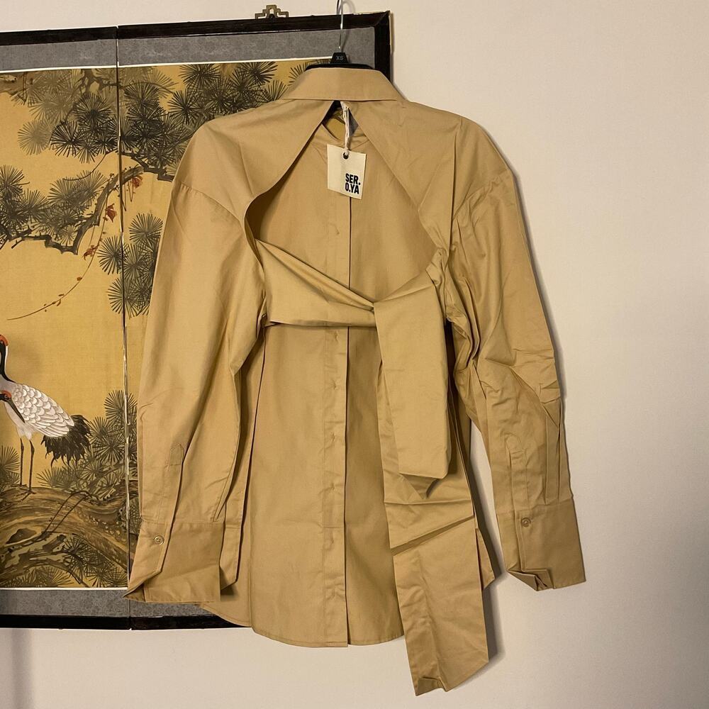SER.O.YA Mel button down shirt open back khaki Revolve NWT - Picture 4 of 6